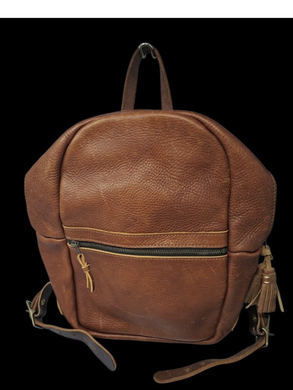 Go Forth Goods Classic Zippered Leather Backpack Medium - Brown.